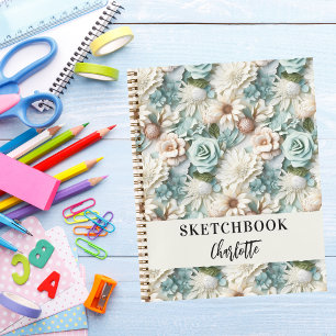 Sketchbook-Blume haben ein Skript mit grünen Creme Notizbuch