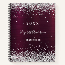 Sketchbook burgundy silber name notizbuch