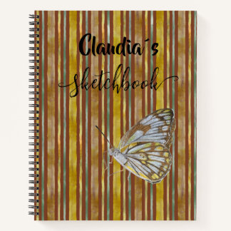 Sketchbook butterfly on brown stripes add name notizbuch