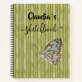 Sketchbook butterfly on green stripes add name notizbuch