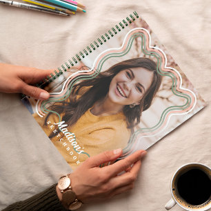 Sketchbook Custom Foto Retro Wavy Rainbow Border Notizbuch