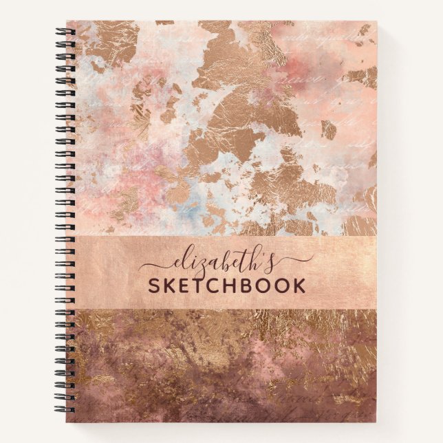 Sketchbook Elegante Rose Gold Rosa Marmor Notizbuch (Vorderseite)