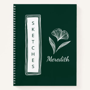 Sketchbook Emerald Green Personalisiert Floral Notizbuch