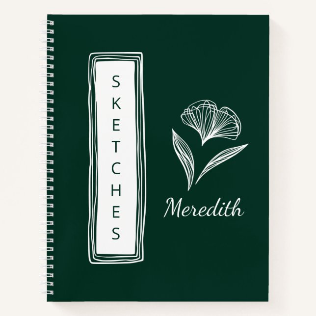 Sketchbook Emerald Green Personalisiert Floral Notizbuch (Vorderseite)