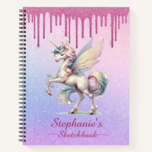 Sketchbook Fairy Unicorn Dripping Pink Glitzer Notizbuch
