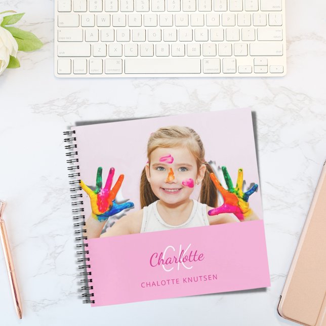 Sketchbook Foto Rosa Monogramm Mädchen Notizbuch (Von Creator hochgeladen)