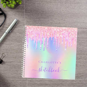 Sketchbook Glitzer Tropfen holografische Einhornro Notizbuch