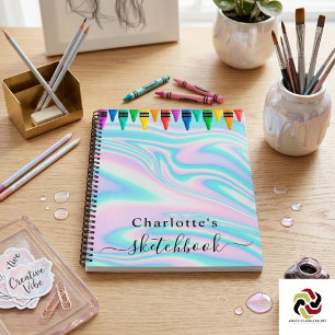 Sketchbook Holografisches Rosa Tropfen Mädchen  Notizbuch