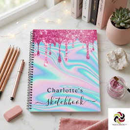 Sketchbook Holographic Pink Tropfens Girl Notizbuch