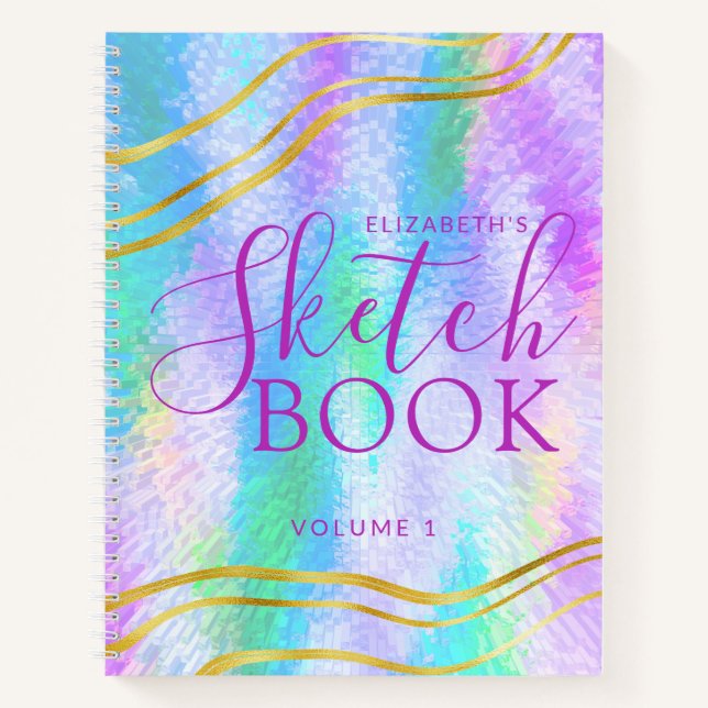 Sketchbook Iridescent Holographic Name Notizbuch (Vorderseite)