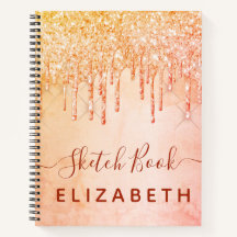 Sketchbook Koralle Rose Gold Rosa Glitzer Tropfen 