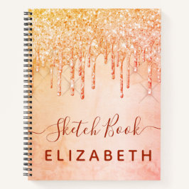 Sketchbook Koralle Rose Gold Rosa Glitzer Tropfen  Notizbuch