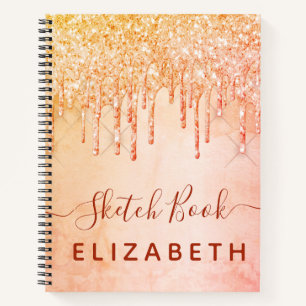 Sketchbook Koralle Rose Gold Rosa Glitzer Tropfen Notizbuch