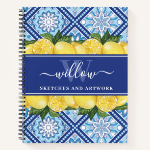 Sketchbook Lemon Blue Tile Monogram Notizbuch