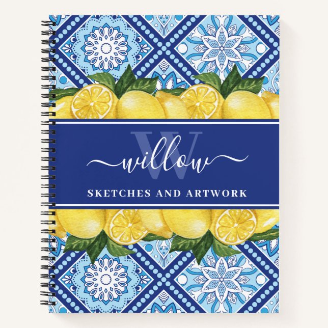 Sketchbook Lemon Blue Tile Monogram Notizbuch (Vorderseite)