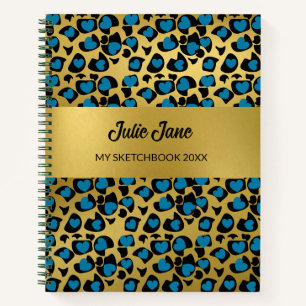 Sketchbook leopard Muster smaragdblaue Goldnote Notizbuch