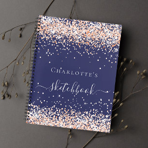 Sketchbook Marine Blue Rose Gold Glitzer Namenskri Notizbuch
