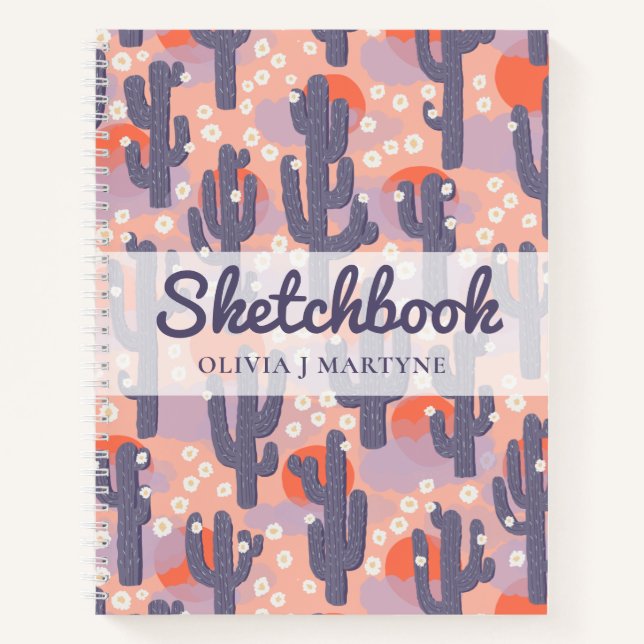 Sketchbook Modern Cactus Personalisiert Notizbuch (Vorderseite)