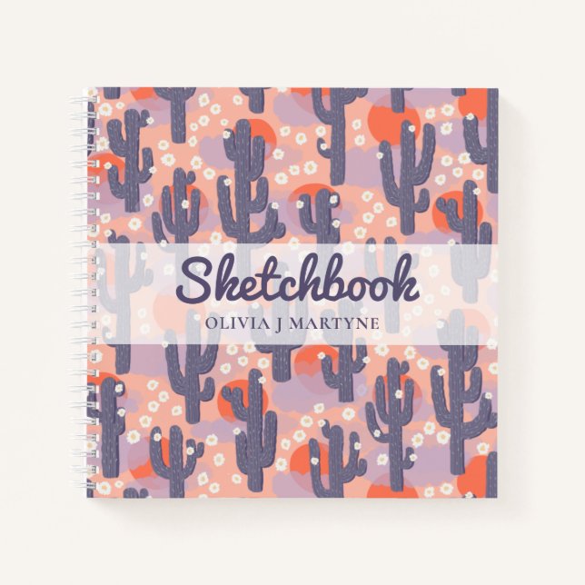 Sketchbook Modern Cactus Personalisiert Notizbuch (Vorderseite)