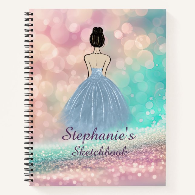 Sketchbook Pastel Gradient Glitter Rainbow Bokeh Notizbuch (Vorderseite)