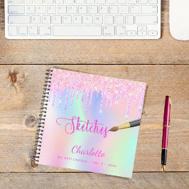 Sketchbook Rosa lila Glitzer Tropfen holografisch Notizbuch