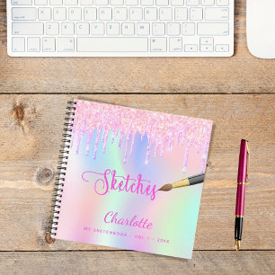 Sketchbook Rosa lila Glitzer Tropfen holografisch Notizbuch