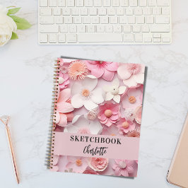 Sketchbook Rosa weiße Blume Namenskript Notizbuch