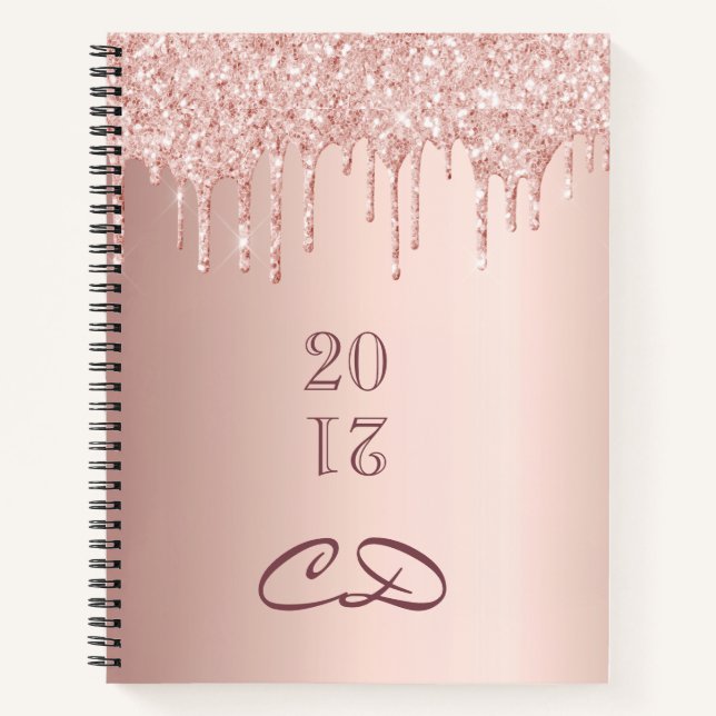 Sketchbook Rose Gold Glitzer Monogramm Initialen Notizbuch (Vorderseite)