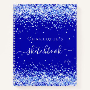 Sketchbook Royblau-Glitzer-Namensskript Notizbuch