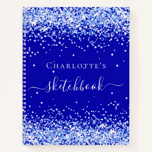 Sketchbook Royblau-Glitzer-Namensskript Notizbuch (Vorderseite)