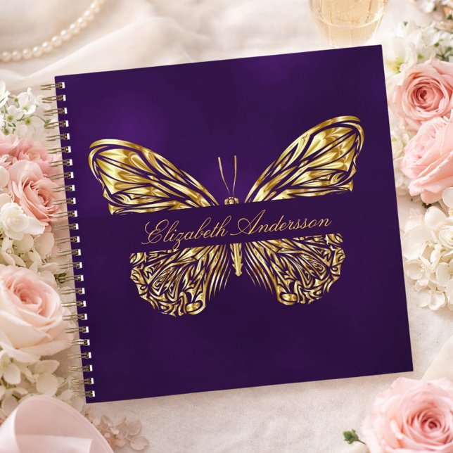 Sketchbook Schmetterling lila Goldname Notizbuch (Von Creator hochgeladen)