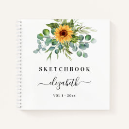Sketchbook Sonnenblumen Eukalyptus-Grünschrift Notizbuch