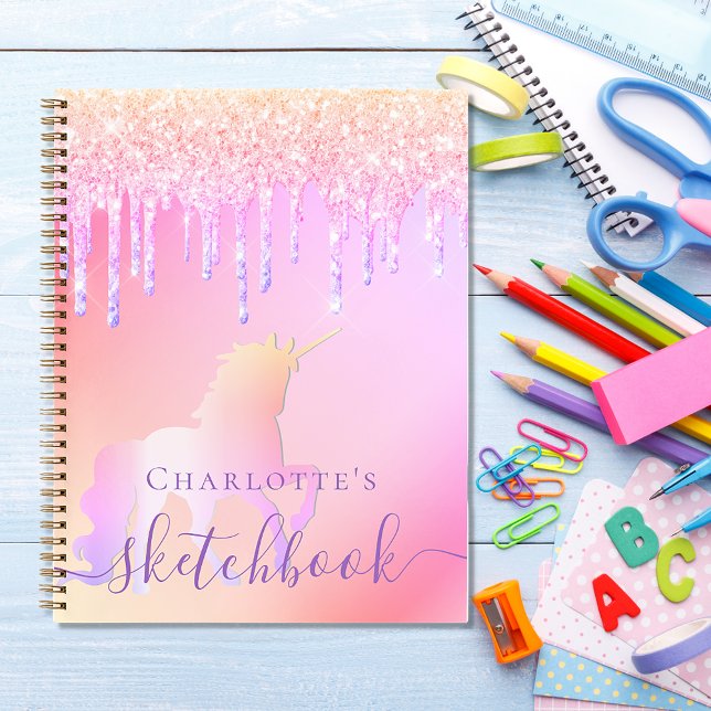 Sketchbook unicorn Glitzer rosa irisierter Name Notizbuch (Von Creator hochgeladen)