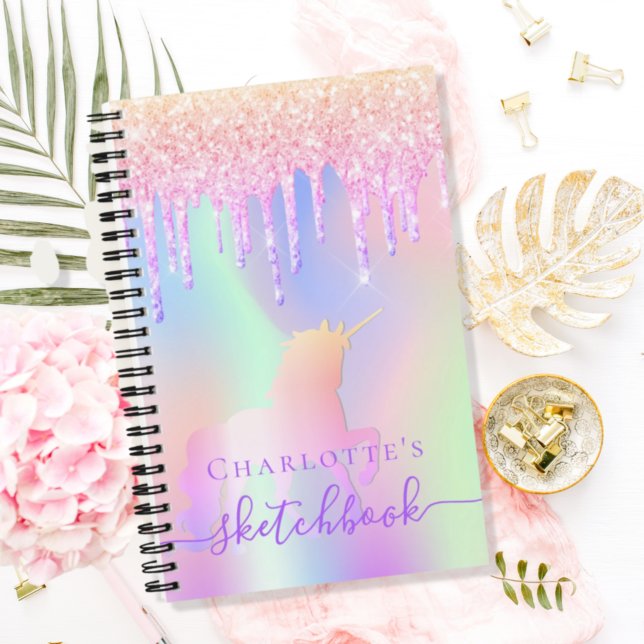 Sketchbook unicorn Glitzer rosa irisierter Name Notizbuch (Von Creator hochgeladen)
