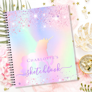 Sketchbook unicorn Glitzer rosa irisierter Name Notizbuch