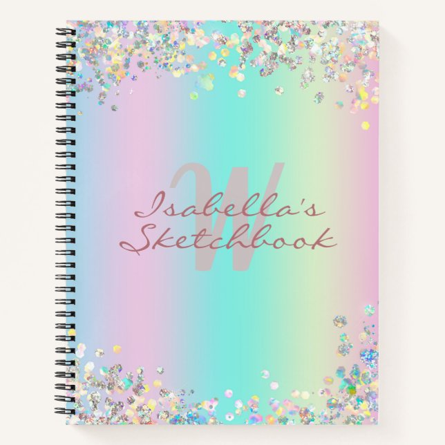 Sketchbook Unicorn Holographic Glitzer Notizbuch (Vorderseite)