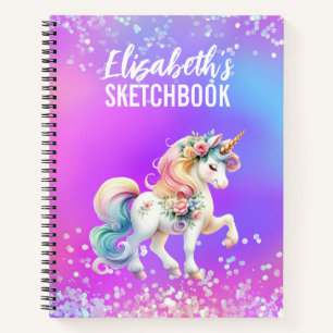 Sketchbook Unicorn Pink Lila Iridescent Name Notizbuch