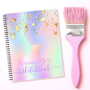 Sketchbook unicorn rosa goldene Sterne irisierende Notizbuch