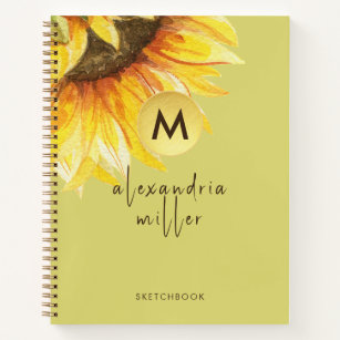 Sketchbook Watercolor Sonnenblumenmonogramm Notizbuch
