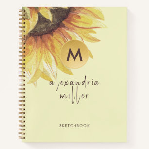Sketchbook Watercolor Sonnenblumenmonogramm Notizbuch