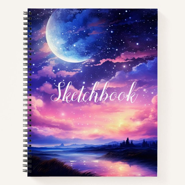 Sketchbuch der Celestial Full Moon Stars Wolken Notizbuch (Vorderseite)