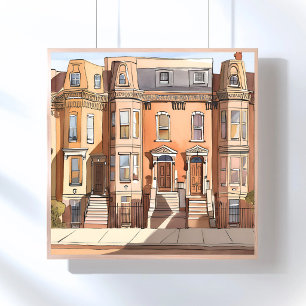 Sketched Brownstones Boston Streetmalerei Poster