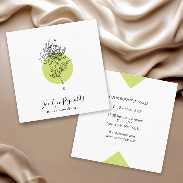 Sketched Dahlia Botanical Simple Elegant Quadratische Visitenkarte (Von Creator hochgeladen)