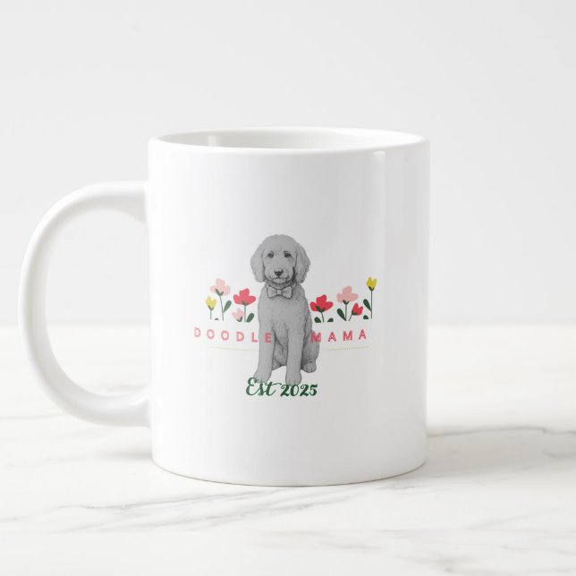 Sketched Doodle Mug with Flowers - Customizable Jumbo-Tasse (Links)