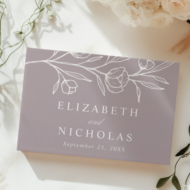 Sketched Dusty Lila Floral Foto Hochzeit Gästebuch (Von Creator hochgeladen)