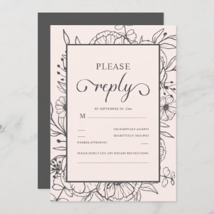 Sketched Floral Chic Pink Wedding RSVP