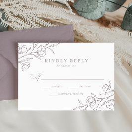 Sketched Floral Dusty Lila Wedding RSVP Karte