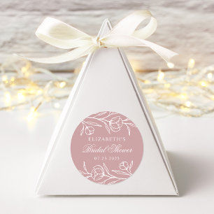 Sketched Floral Dusty Rose Brautparty Runder Aufkleber