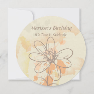 Sketched Floral on Watercolor Splats Birthday Einladung