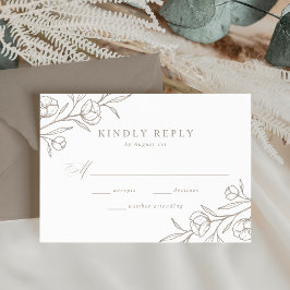 Sketched Floral Taupe Wedding RSVP Karte